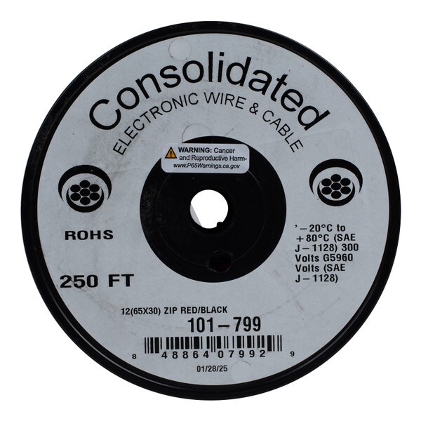 Main product image for Consolidated 250 ft. 12 AWG Power Speaker Wire (Red/Black)101-799